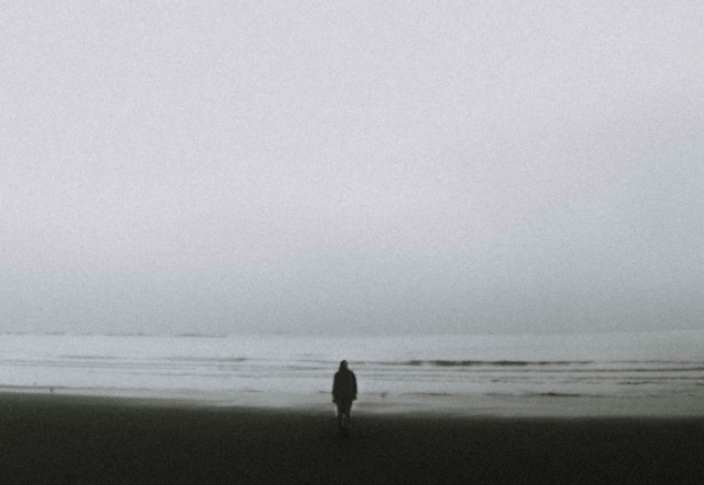 A person standing in front of the sea.